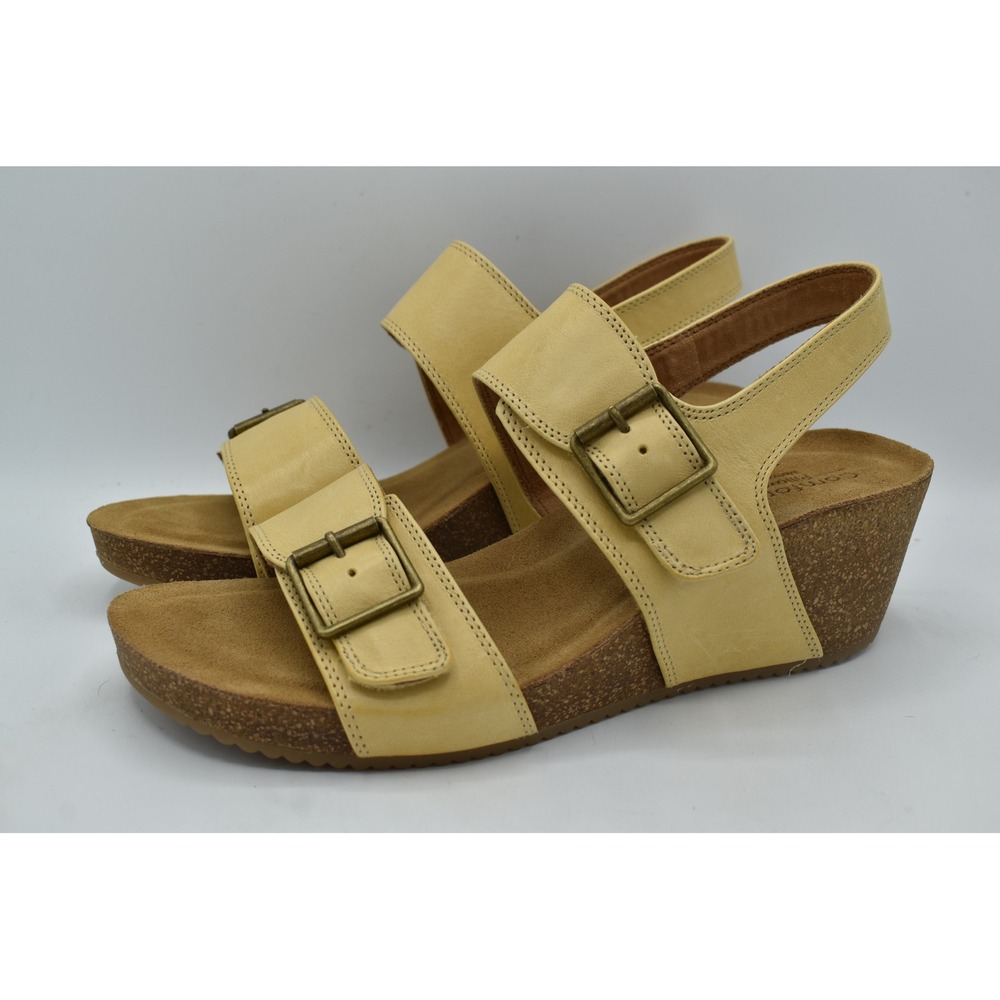 Comfortiva Erlina Wedge Sandals Womens 11 Yellow Leather Memory Foam Slingback